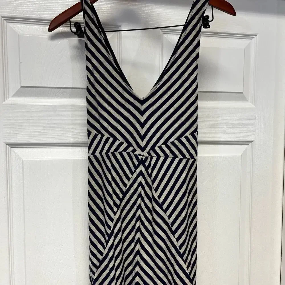 Motherhood Maternity Navy & Gray Stripe Back Tie Sleeveless Maxi Dress sz M